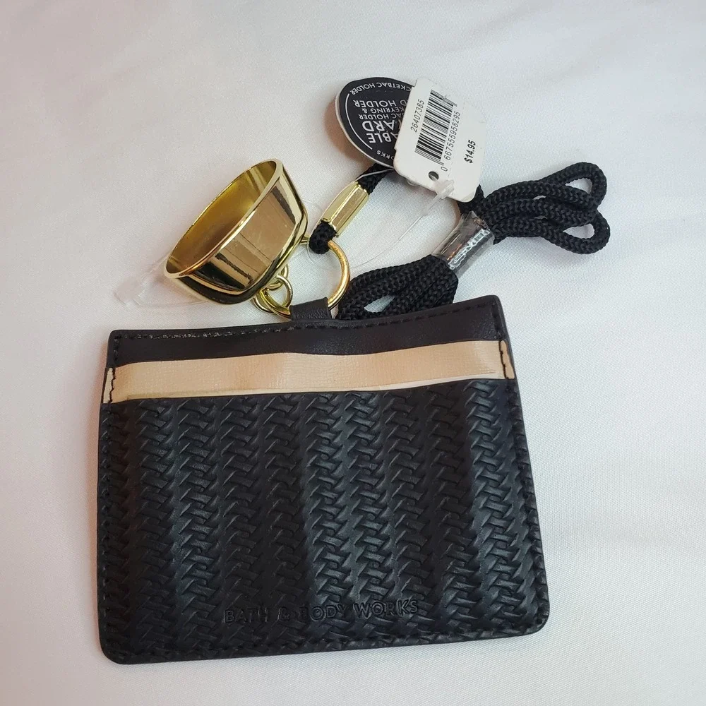 Bath & Body Works Woven Black‎ ID Card Lanyard WEARABLE PocketBac Holder, NEW
